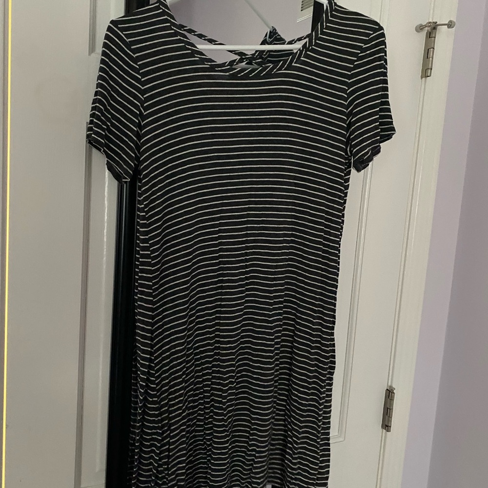 grey and white stripped flowy dress